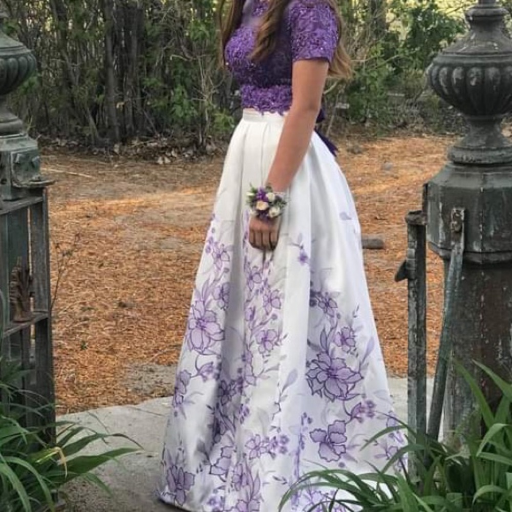 Gorgeous purple and white two piece formal dress